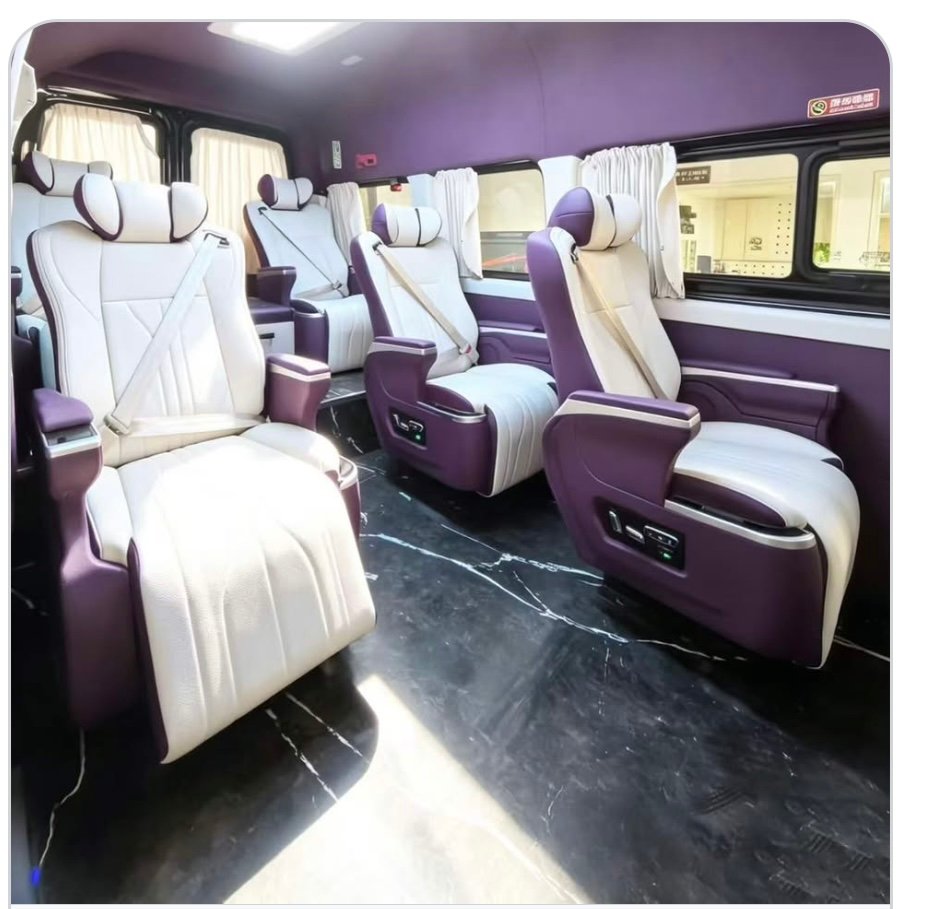 Ford Transit individual passenger seats in cream and plum upholstery
