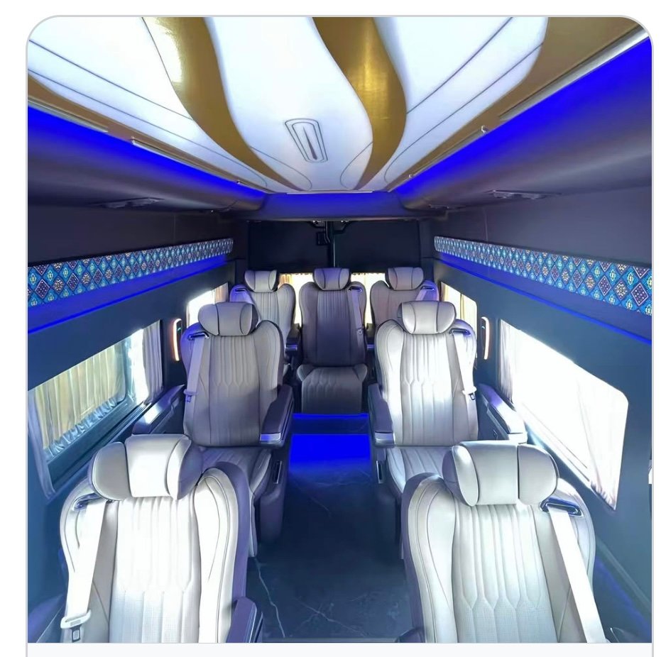 Ford Transit cabin showing paired passenger seats and three separate rear chairs