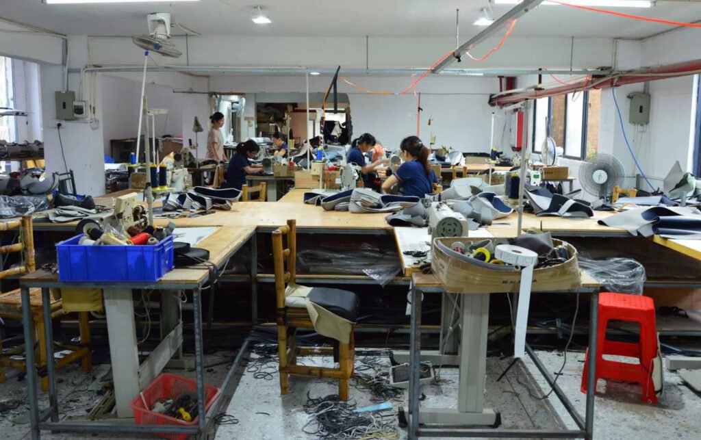 Sewing workshop with upholstery materials and sewing machines